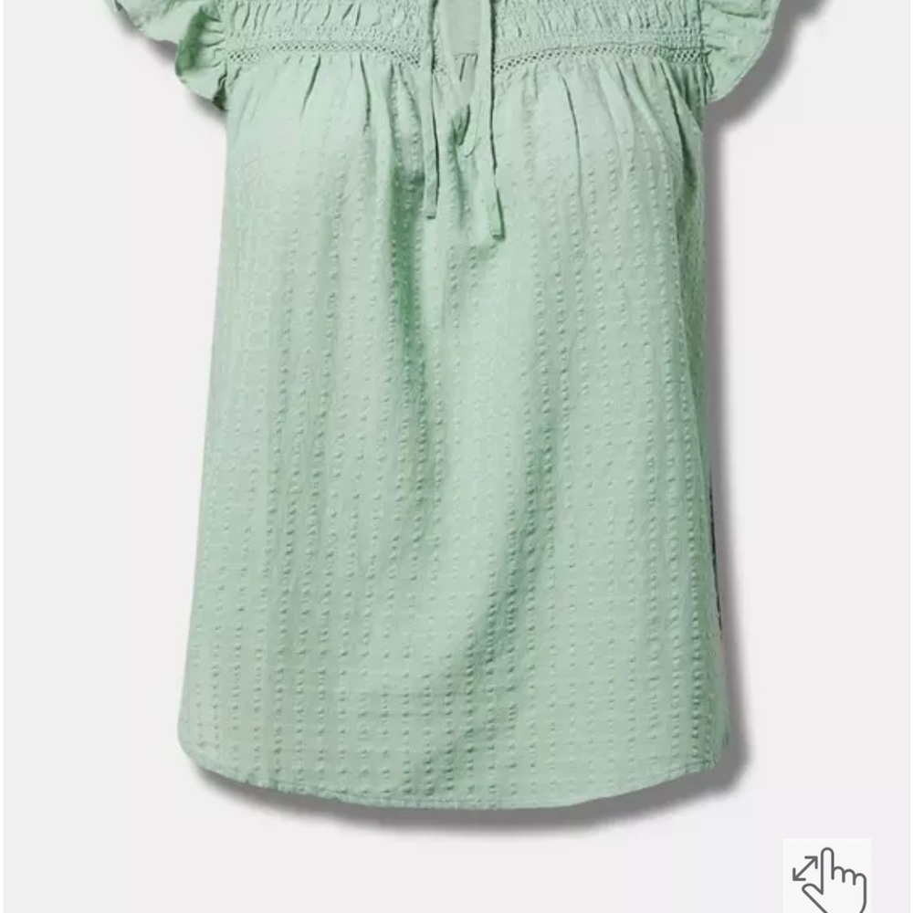 Torrid Green Smocked Blouse with Cap Sleeves and Tie Front